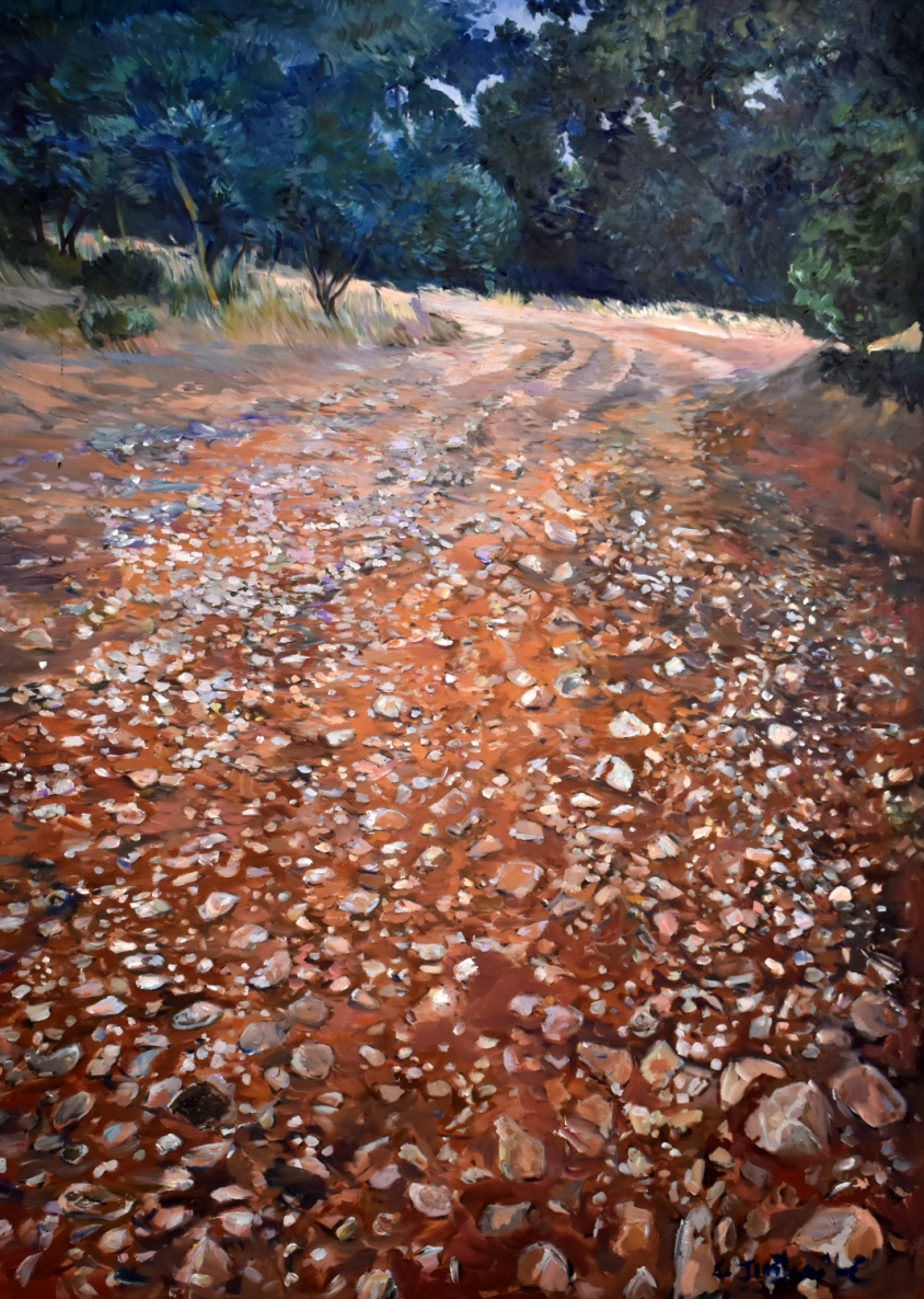 Kelio akmenėliai, 2025, drobė, aliejus, 145x105 cm