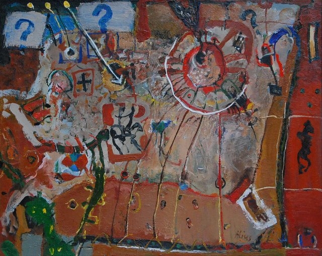 Kokios gentys dalyvavo tautos etnogenezėj...?, 1994, drobė, aliejus, 81x101 cm
