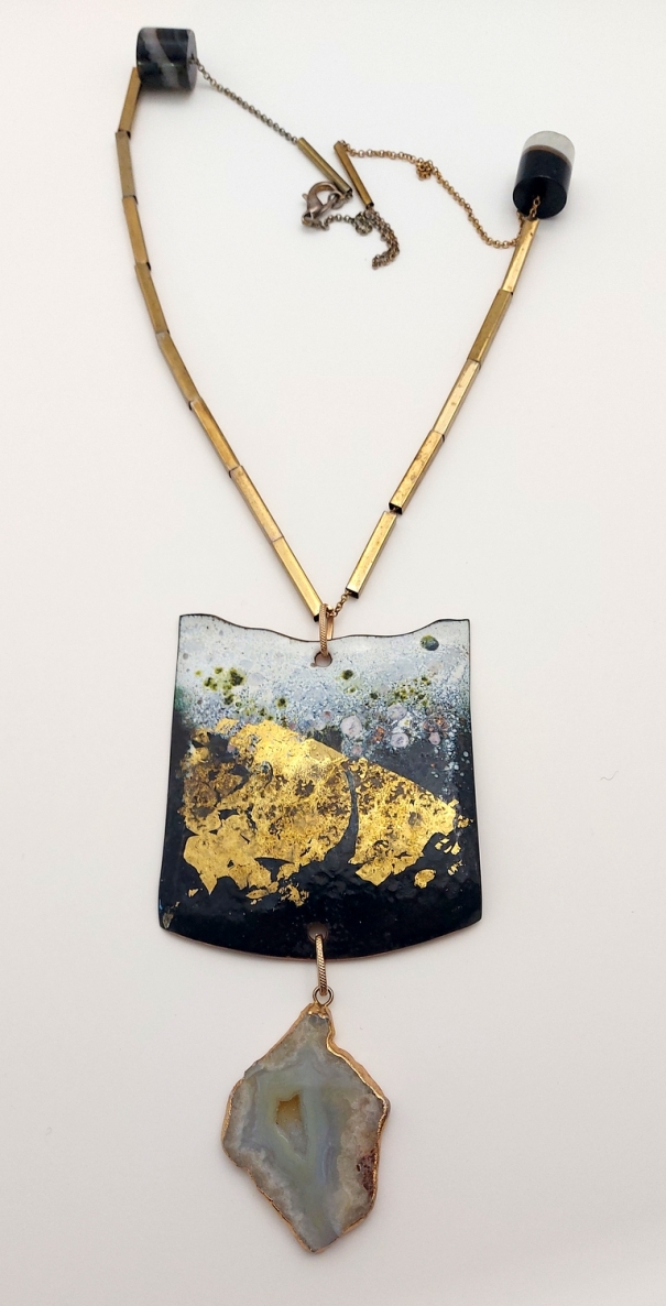 Necklace, copper, enamel, gilding, agate, 15x8 cm, 1/1