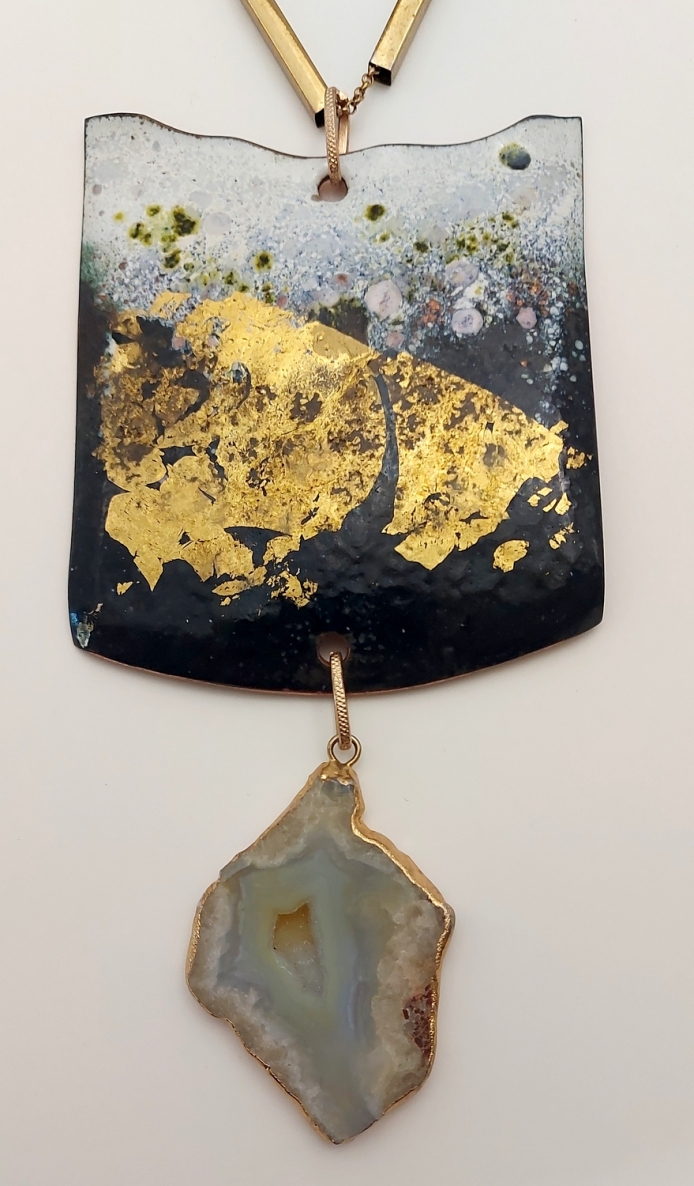 Necklace, copper, enamel, gilding, agate, 15x8 cm, 1/1