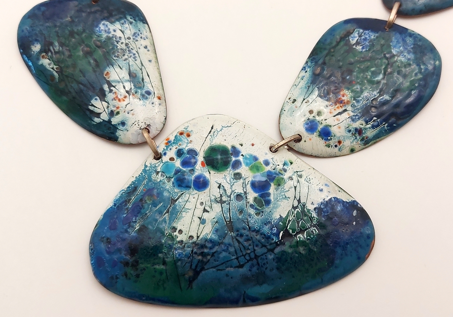 Necklace, copper, enamel, metal, silk, h 24 cm, 1/1