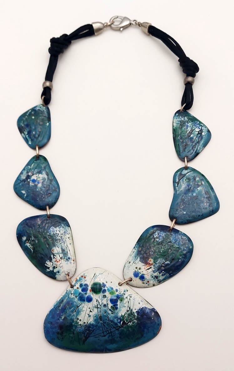 Necklace, copper, enamel, metal, silk, h 24 cm, 1/1