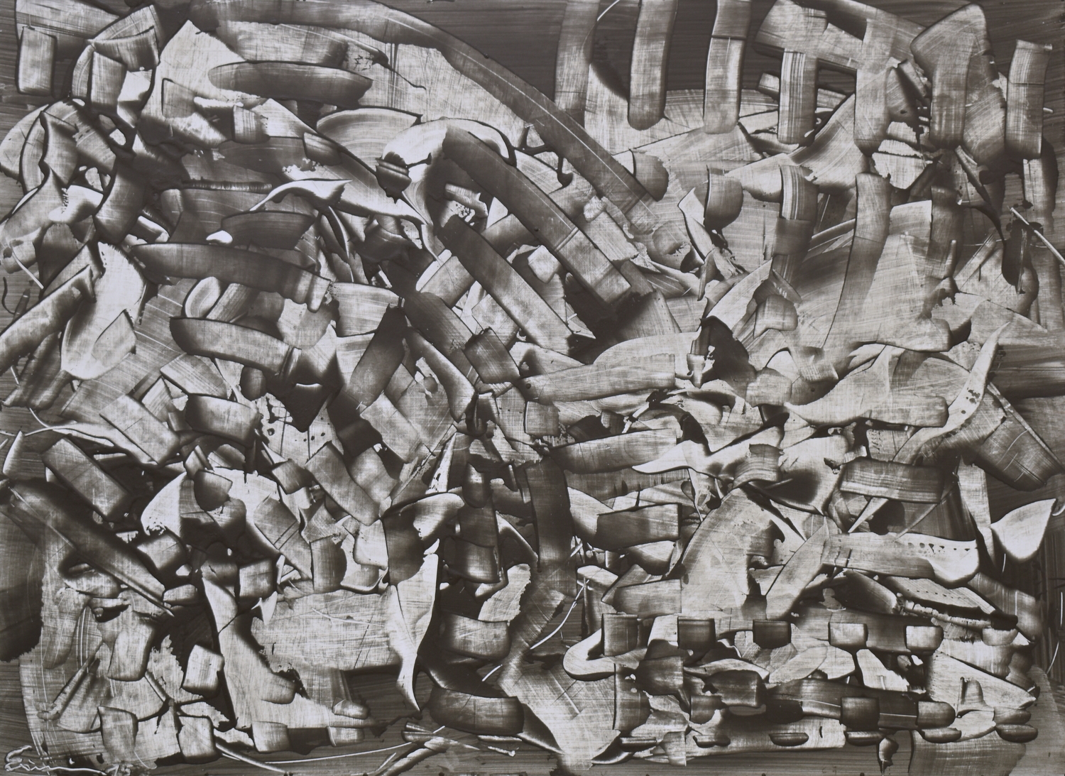 Kosmoso dulkės, 2015, hdf plokštė, grafitas, akrilas, 103x143cm