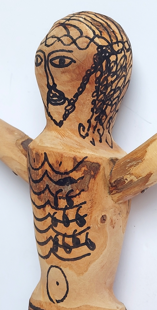 Christ, 2020, wood, marker, h 32x27x7 cm, 1/1