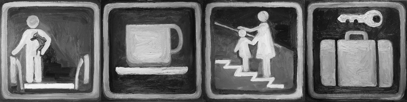 Ženklas #19, 2018, kvadriptikas, drobė, aliejus, 40x160 cm, arba 80x80 cm