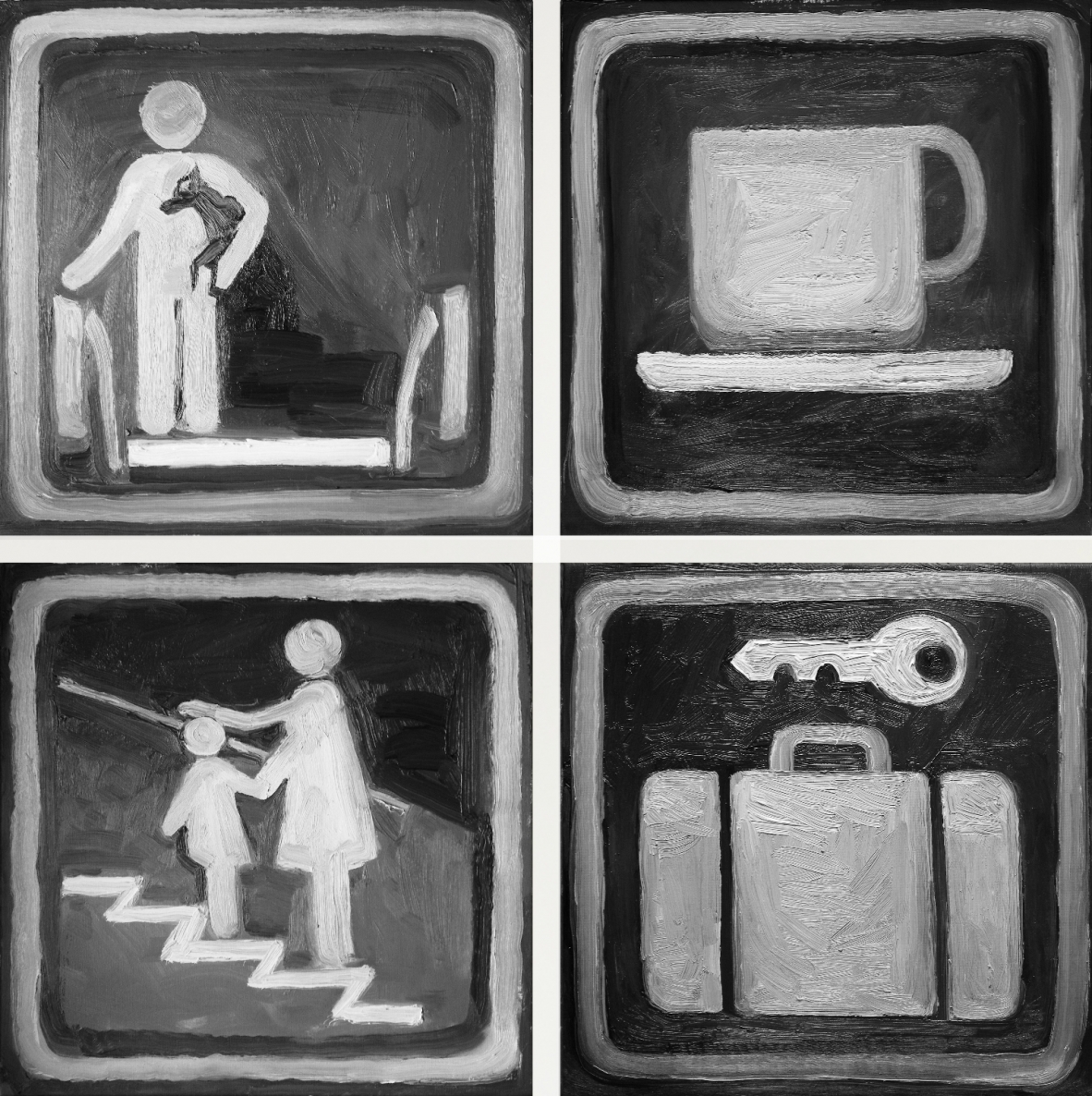 Ženklas #19, 2018, kvadriptikas, drobė, aliejus, 80x80 cm, arba 40x160 cm