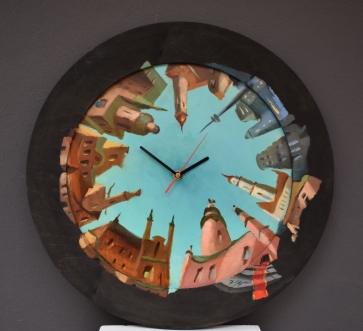 Clock, 2024, plywood, oil, D 47.5 cm