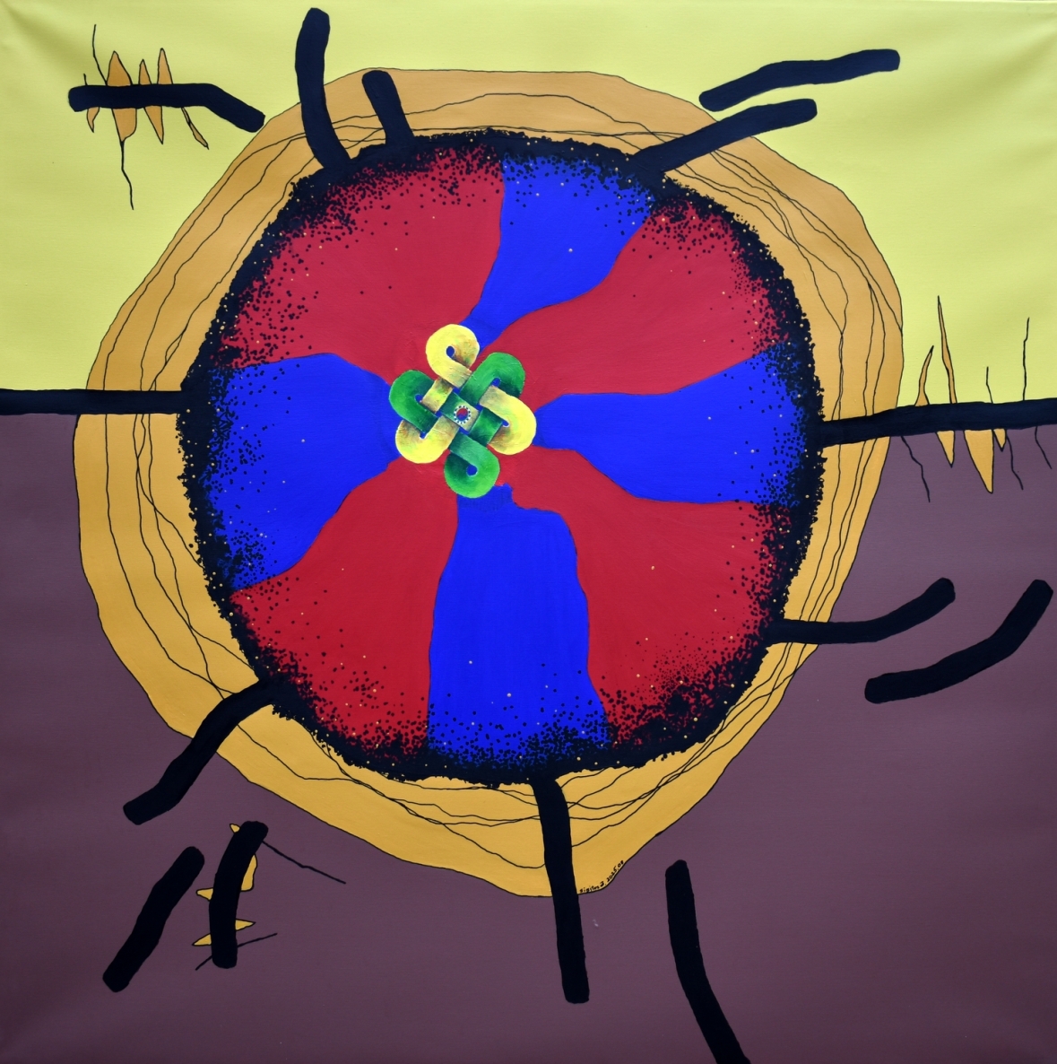 Laimės ratas, 2025, drobė, akrilas, 142x142 cm