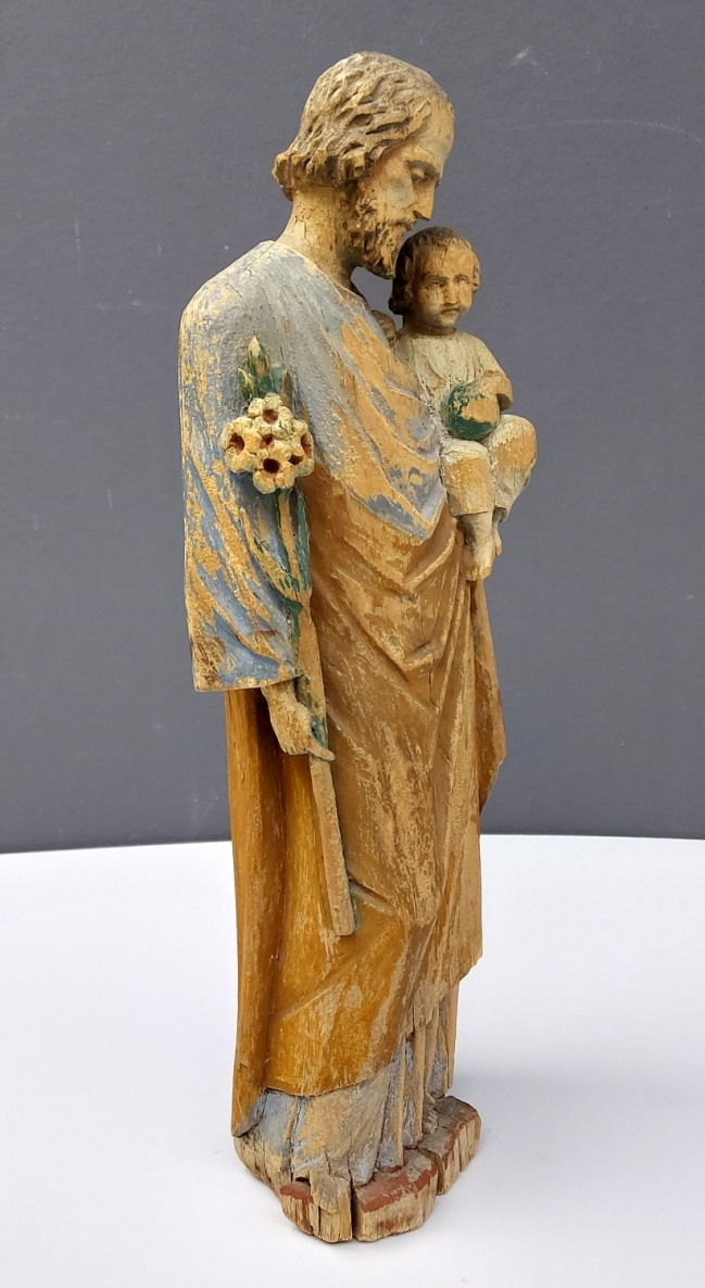 Šv. Juozapas, XX a pradžia, medis, polichromijos likučiai, drožyba, h 45,5x16x10 cm