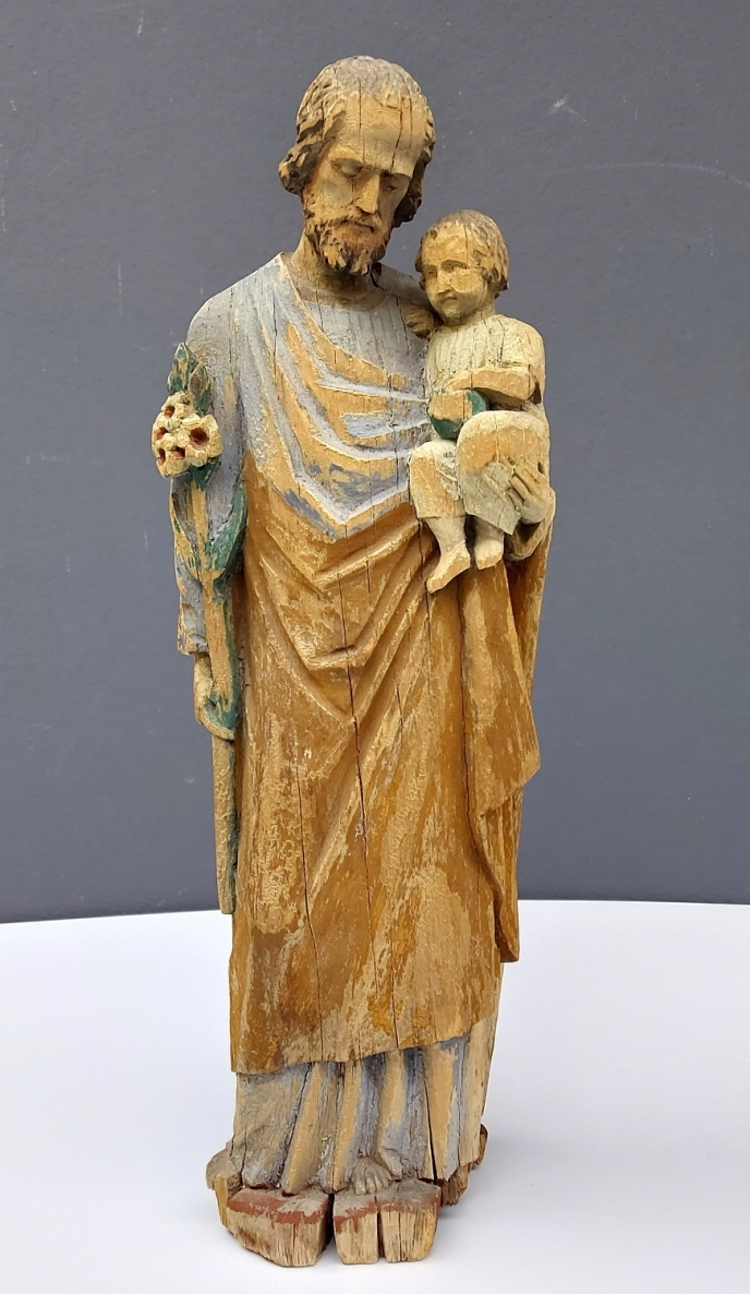Šv. Juozapas, XX a pradžia, medis, polichromijos likučiai, drožyba, h 45,5x16x10 cm