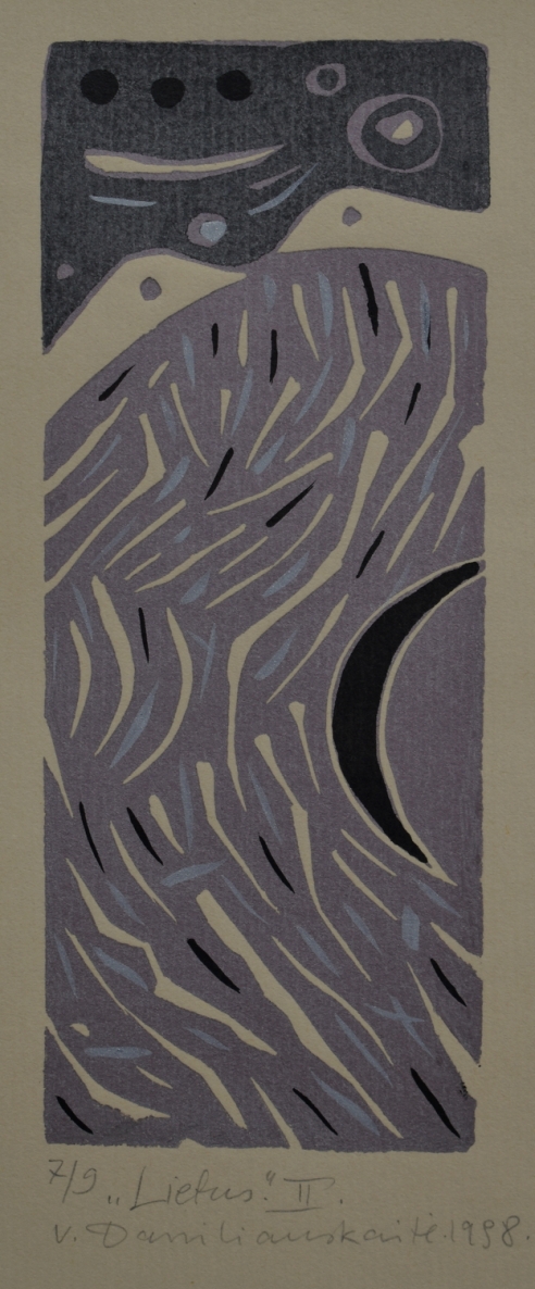 Lietus II, 1998, lino raižinys, 15x7 cm
