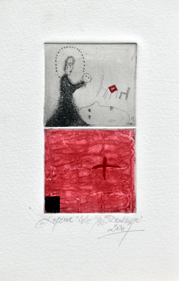 Lopšinė, 2007, ofortas, akvatinta, 13x7 cm, 11/30, įrėmintas.