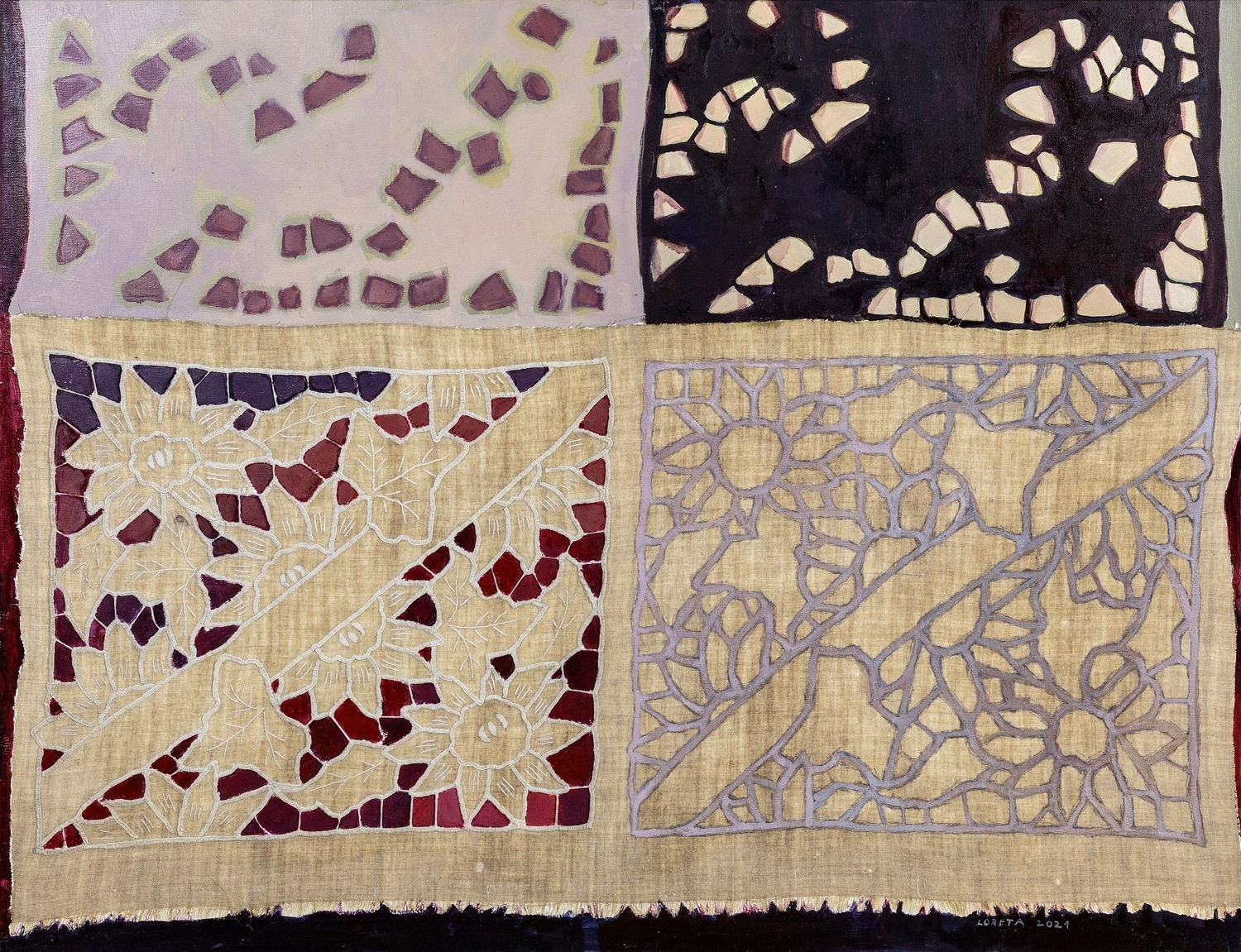 Diena Naktis, 2021, drobė, aliejus, koliažas, 70x90 cm