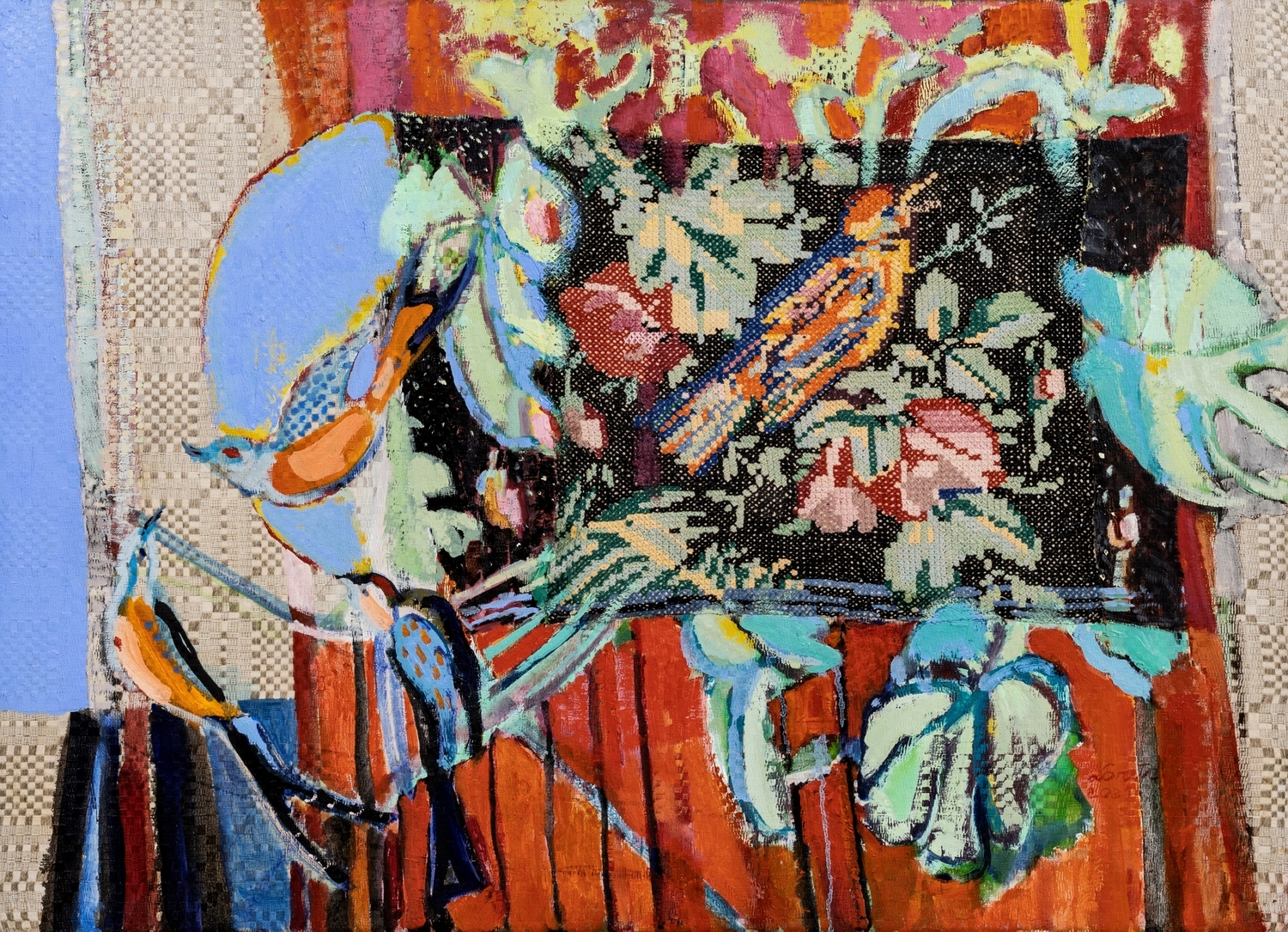 Pilnaties paukščiai, 2021, drobė, aliejus, koliažas, 60x80 cm