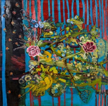 Rudens ženklai I, 2019, drobė, aliejus, koliažas, 90x90 cm