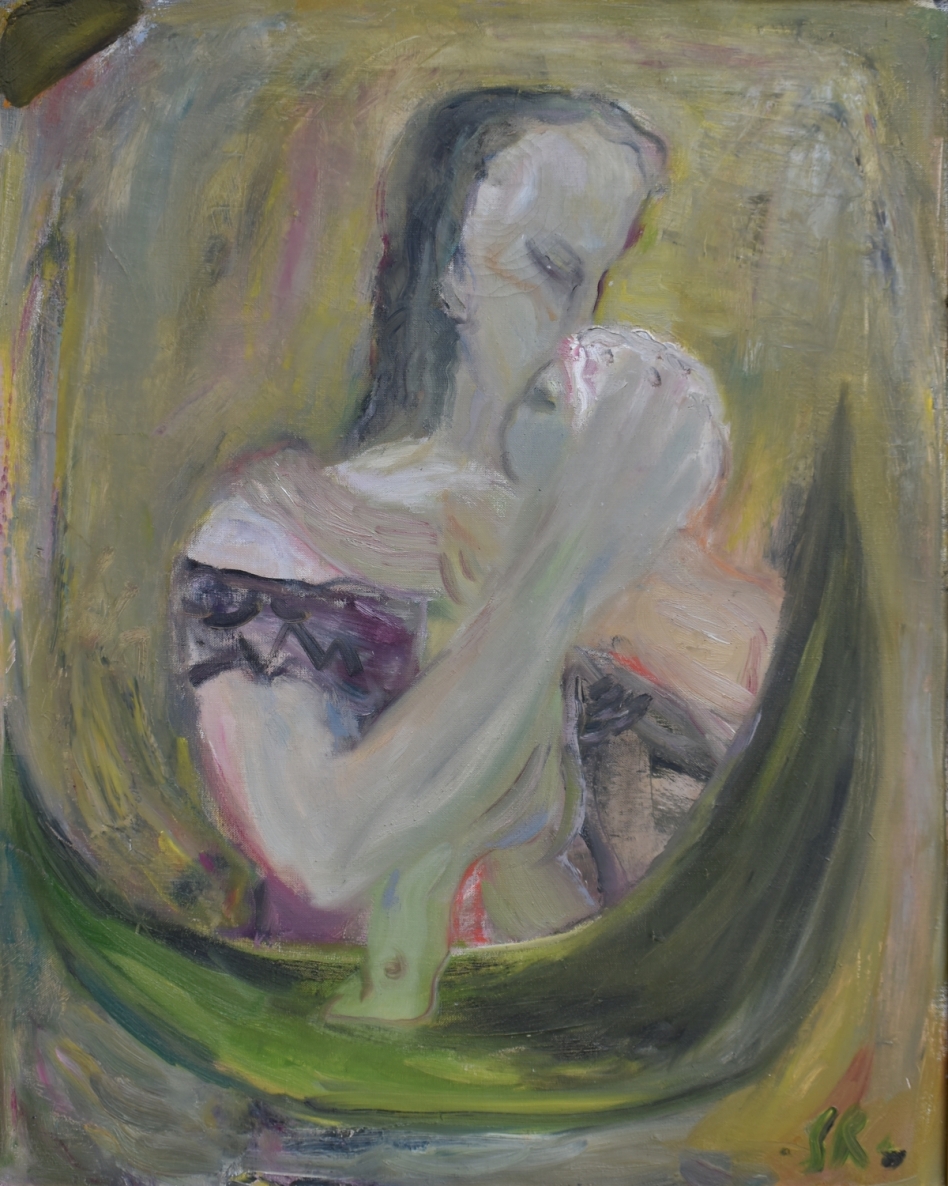 Madona su kūdikiu, 1988, drobė, aliejus, 79x63 cm, su rėmu 89x73,5 cm 