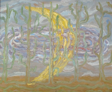 Mėnulis ir ežeras I, 1993, dobė, aliejus, 60x73 cm