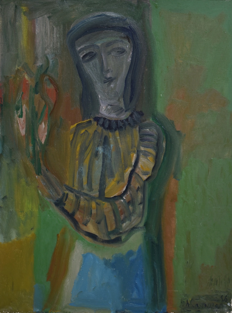 Mergaitė su gėle, 1986, drobė, aliejus, 132x98 cm