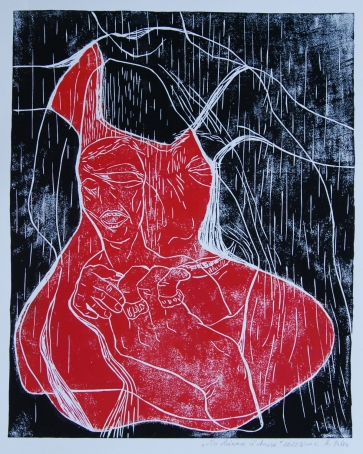 Mes ateinam iš chaoso, 2022, lino raižinys, 60x47cm, 1/1