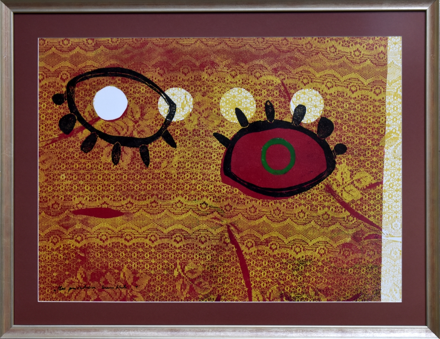 Mes privalom susitikti, 2004, lino raižinys, mišri technika, 49x67 cm, rėmas 63x82 cm, 1/1