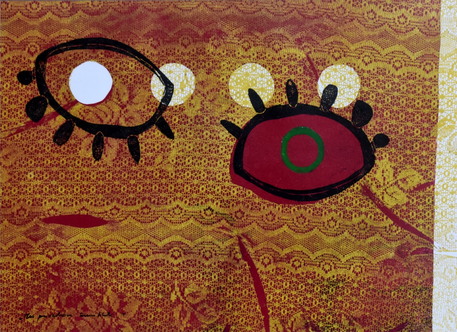 Mes privalom susitikti, 2004, lino raižinys, mišri technika, 49x67 cm, rėmas 63x82 cm, 1/1