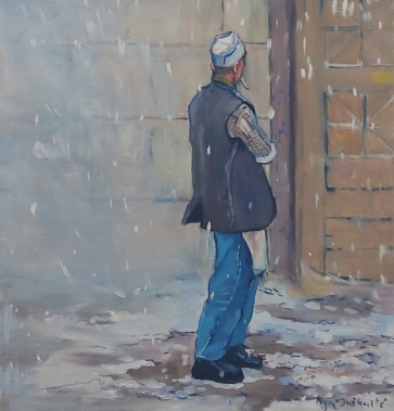 Mėsininkas ilsisi, 2009, drobė, aliejus, 37x35 cm