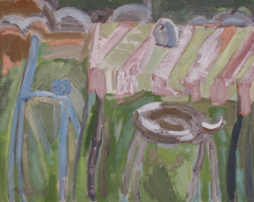 Moliūgas su kojomis ir mėlynas obuolys, 1994, drobė, aliejus, 73x92 cm