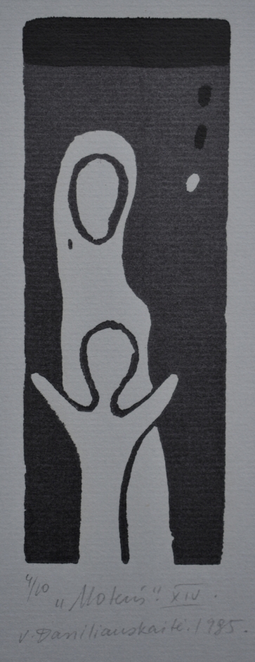 Woman XIV, 1995, linocut, 15x6 cm