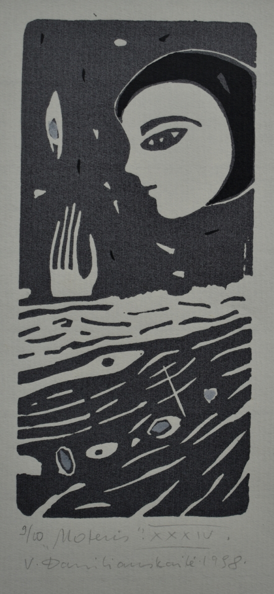 Female, XXXIV, 1998, linocut, 14x7 cm