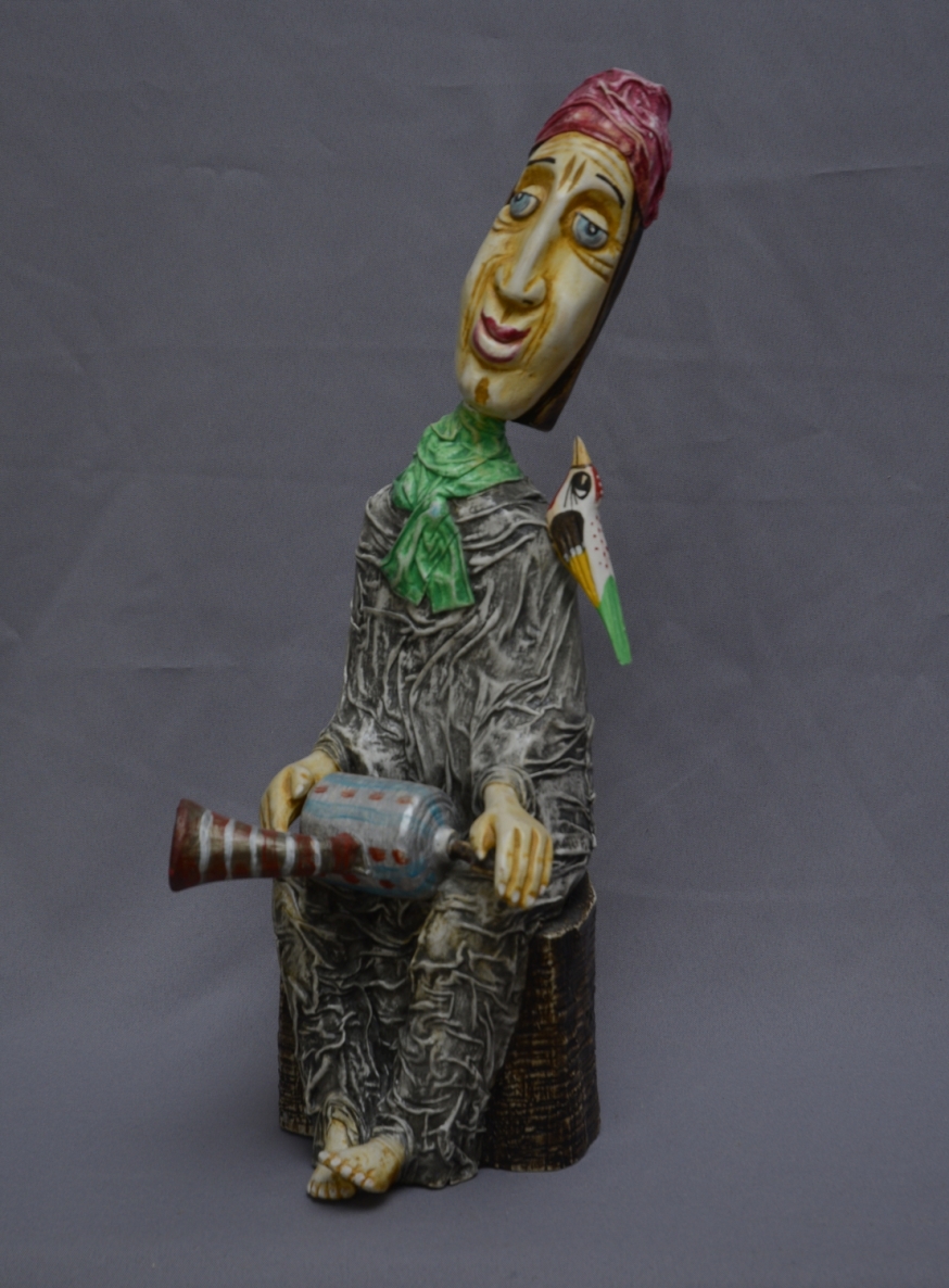 Muzikantas, 2021,medis, mišri technika, h 50x11 cm, 1/1