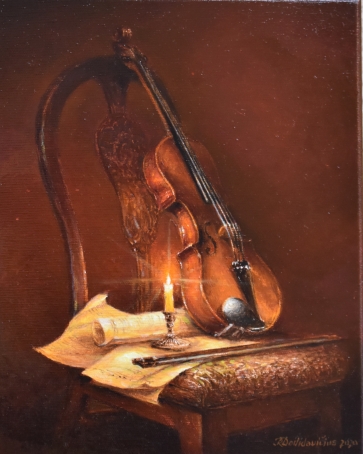 Natiurmortas su smuiku, 2020, drb.,al., 30x24cm