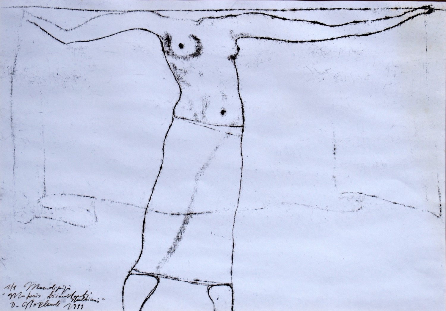 Moteris džiaustanti skalbinius,1999, pop., monotipija, 44x63cm