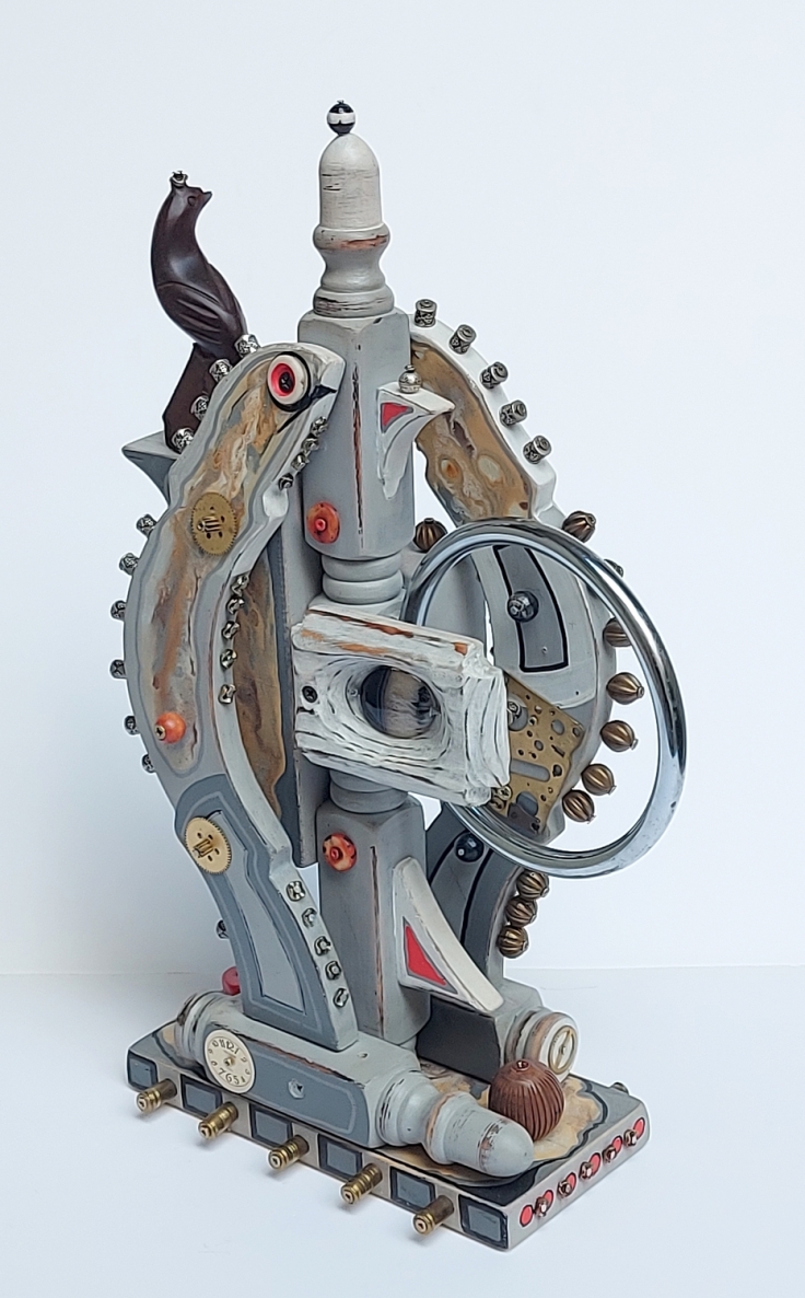 Objektas su paukšteliu, 2024, mišri technika, h 48x31x14,5 cm, 1/1