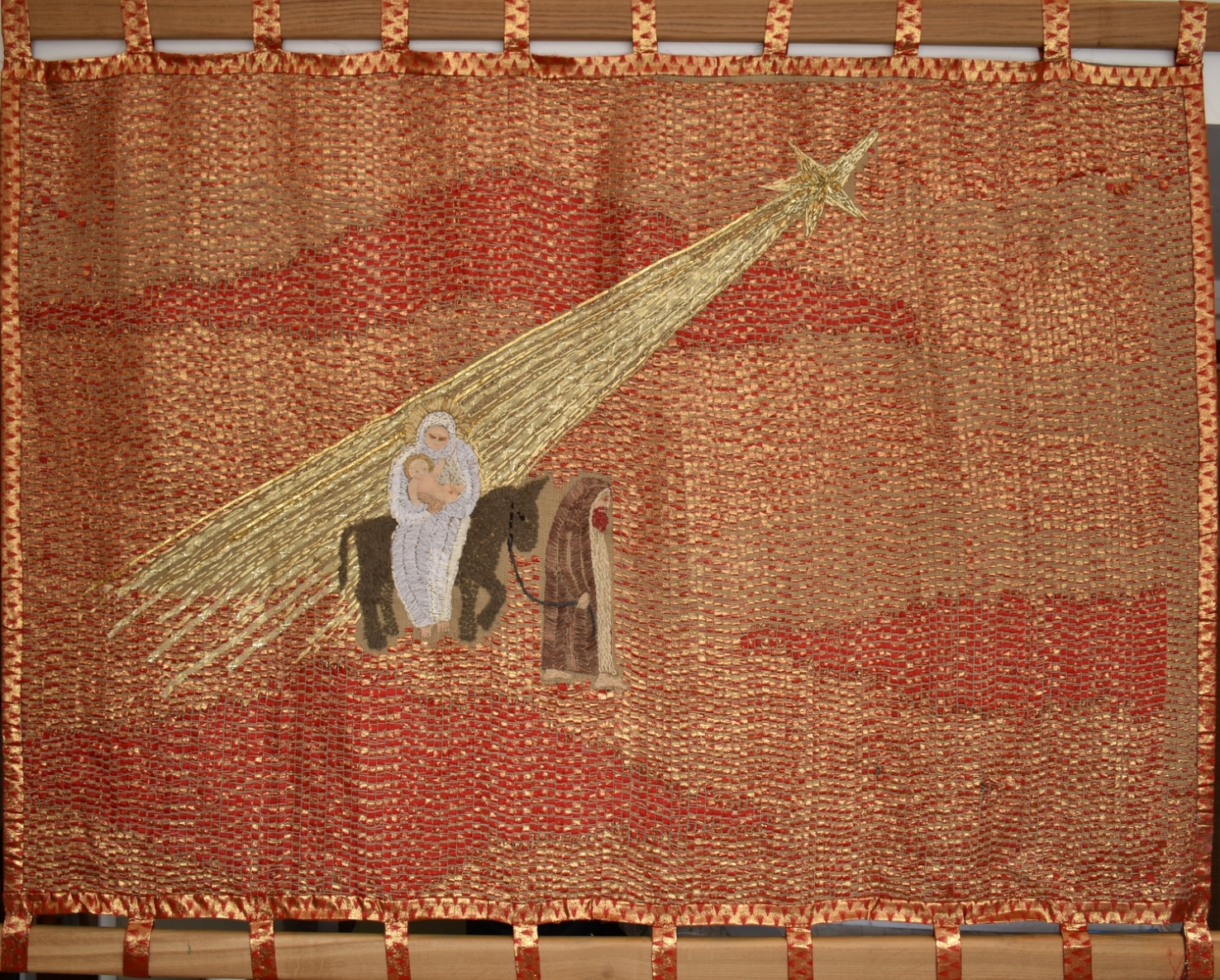 Pabėgimas į Egiptą, 2017, siuvinėjimas, linas, šilkas, autorinė technika, 135x170cm 