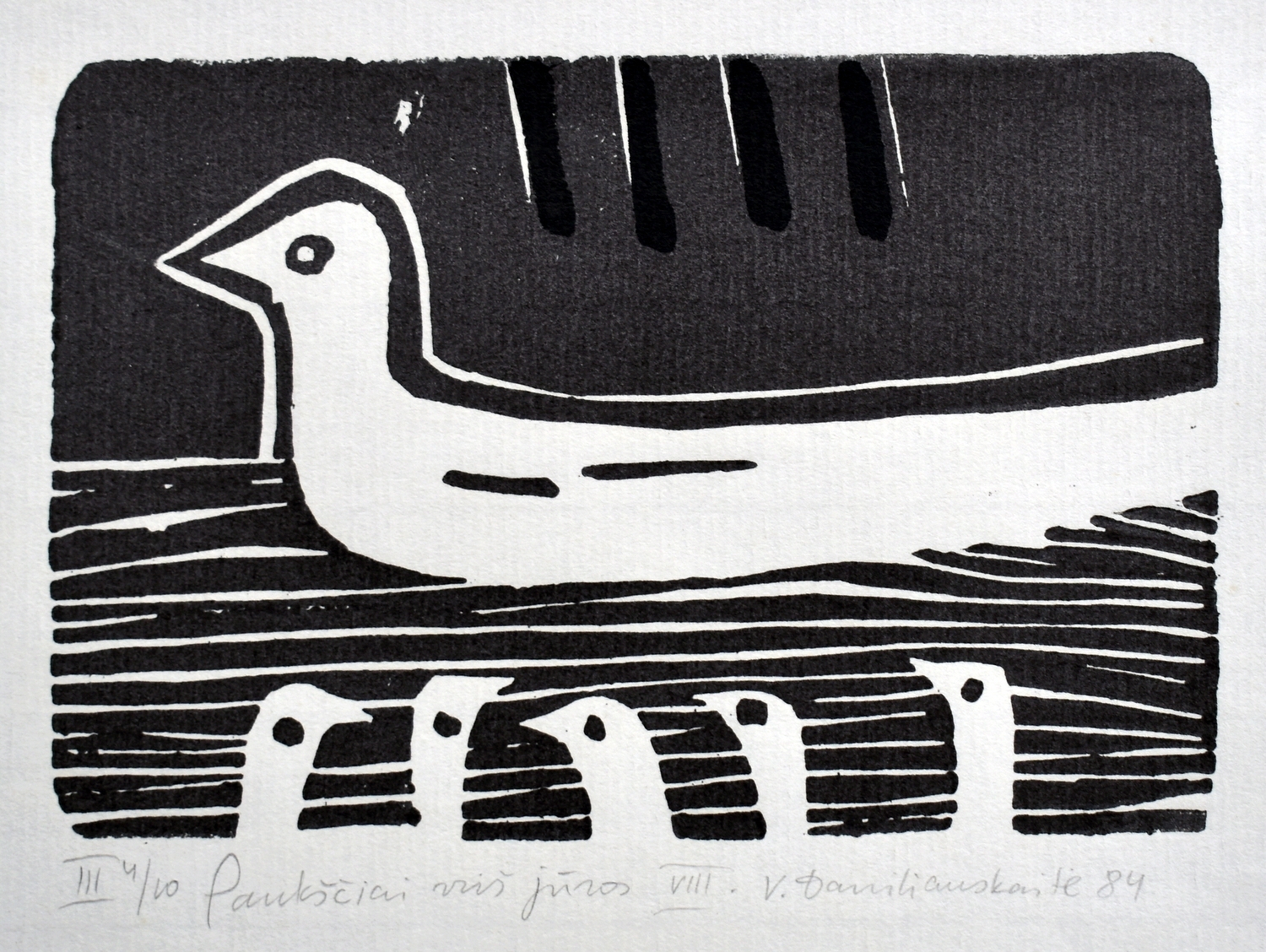 Paukščiai virš jūros VIII, 1984, lino raižinys,  9x14cm