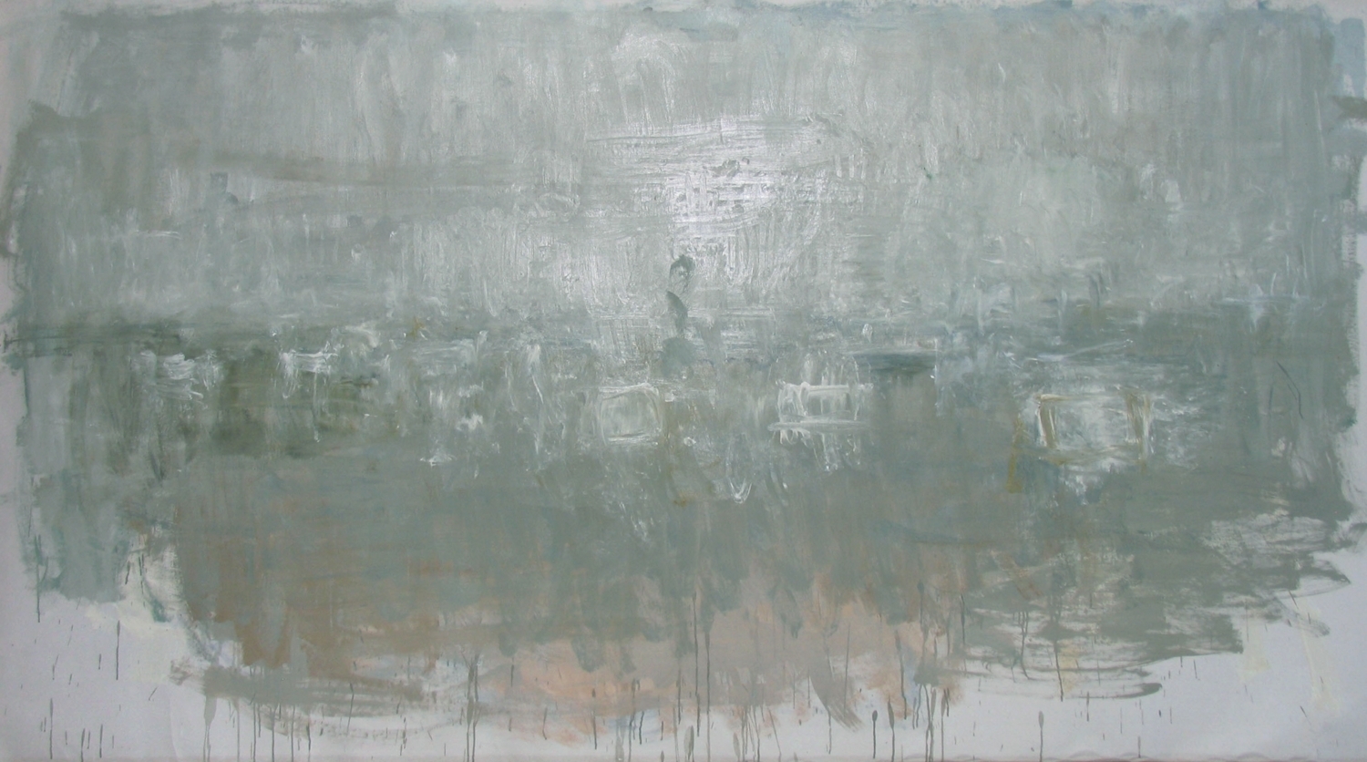 Peizažas su šieno ritiniais. Salų km. 2008,  drobė, aliejus, 154x273 cm 