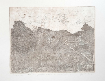 Landscape with a Grasshopper, a Cherry Tree, a Chair, a Path and a Dandelion 1999, etching C3, 28.5×36 cm, 14/30