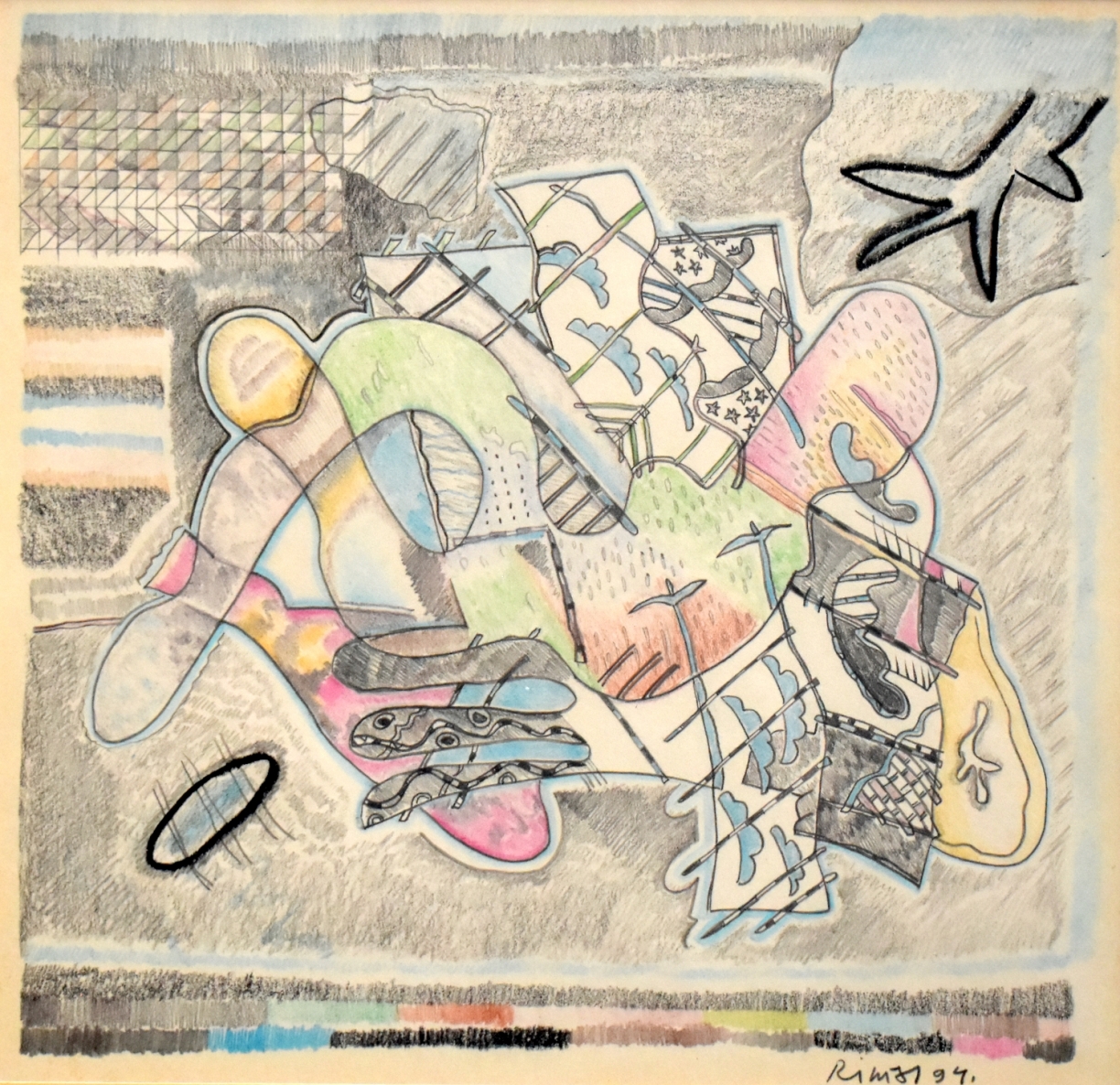 Persipynęs pasaulis, 1994, popierius, mišri technika, 20x21 cm, rėmas 37x36,5 cm