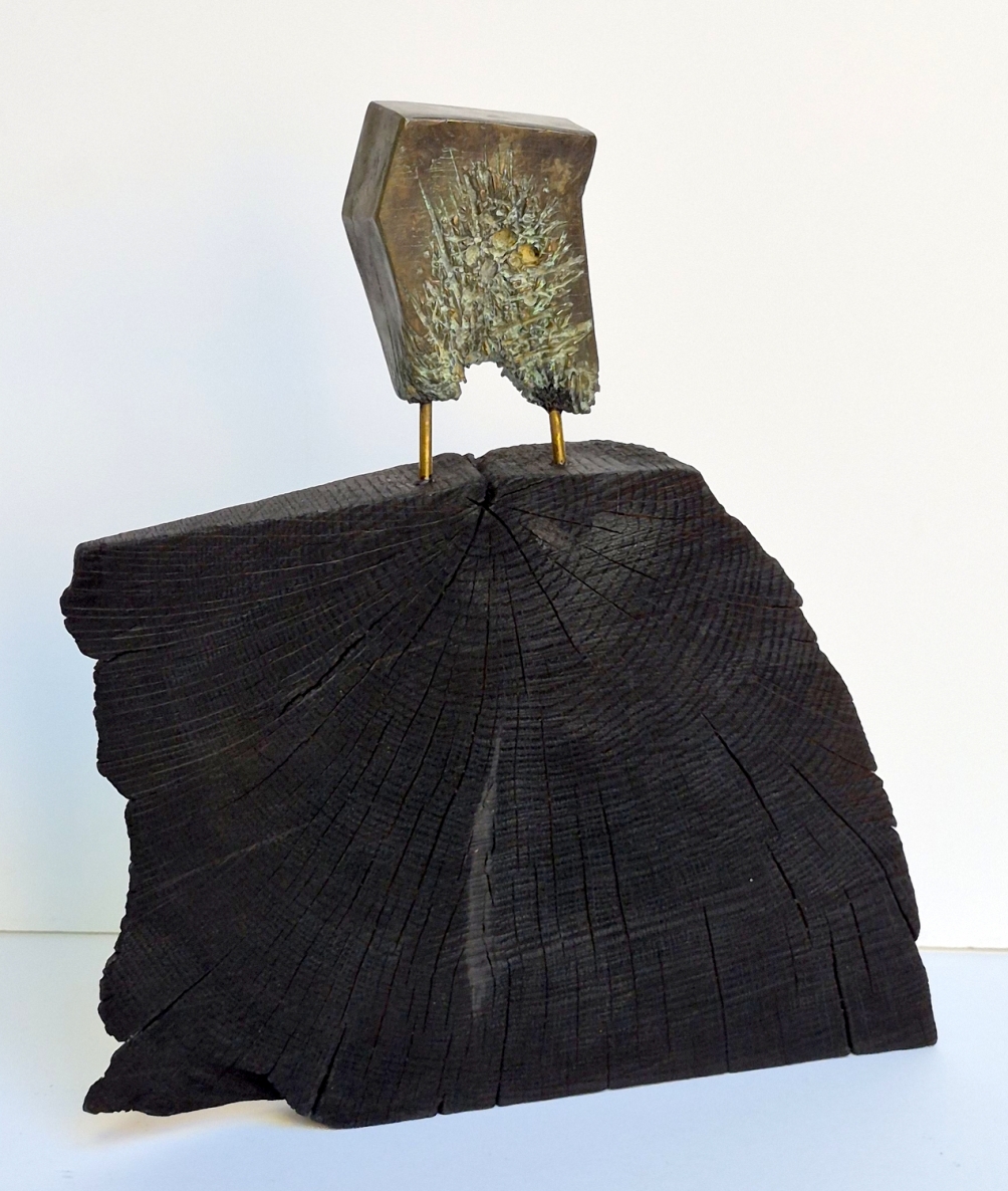 Pilgrim, 2026, bronze, burnt oak, h 31x27x9 cm, 1/1