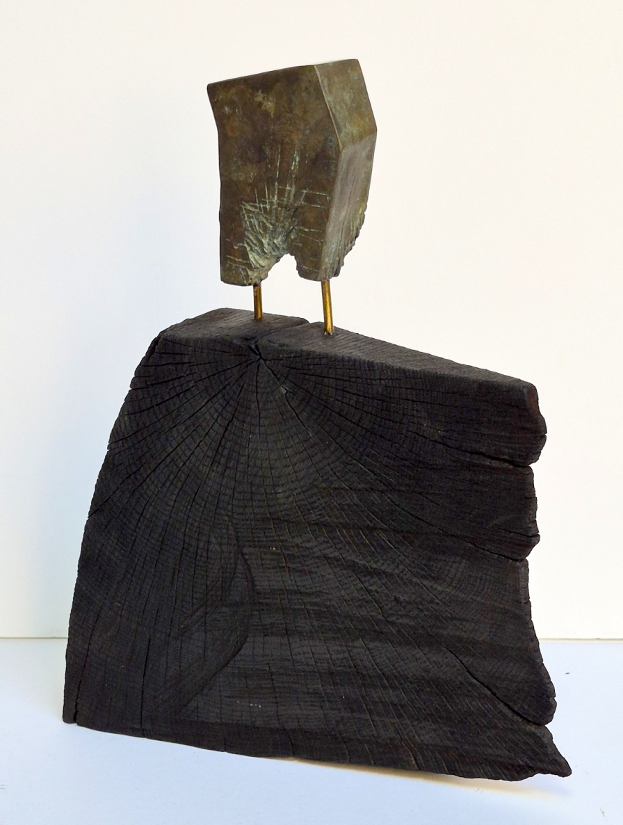 Pilgrim, 2026, bronze, burnt oak, h 31x27x9 cm, 1/1