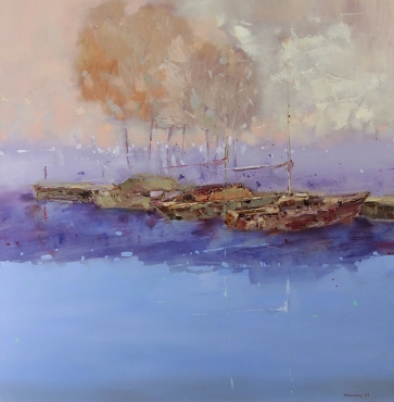 Priekrantės mūza, 2022, drobė, aliejus, 100x100 cm