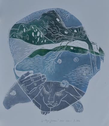 Pūgos jausmas, 2021, lino raižinys, 50x44 cm