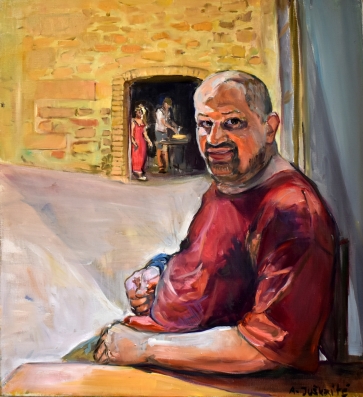 Raudoni marškiniai, drobė, aliejus, 60x55 cm