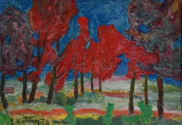 Raudoni medžiai, 1979, drobė, aliejus, 49x69,5 cm