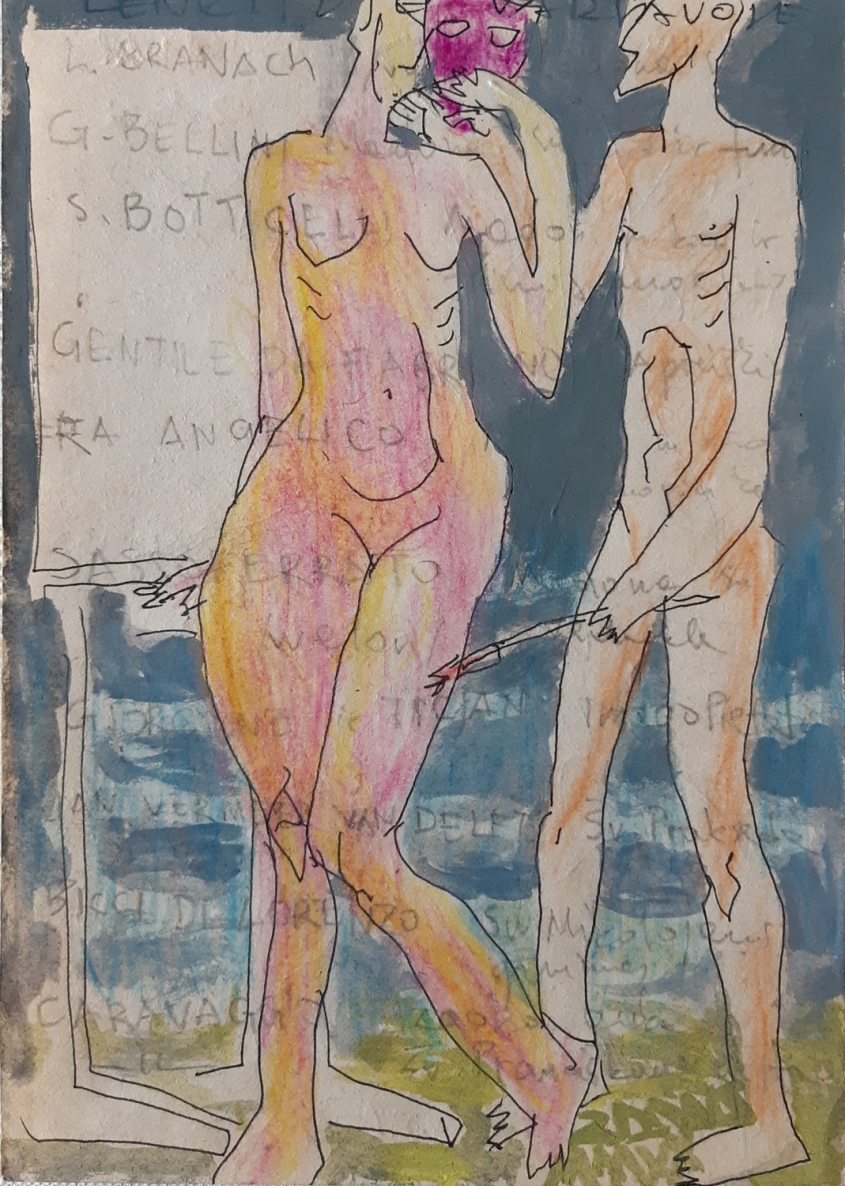 Dailinkas ir modelis, 2020, popierius, mišri technika, 20x14,5 cm