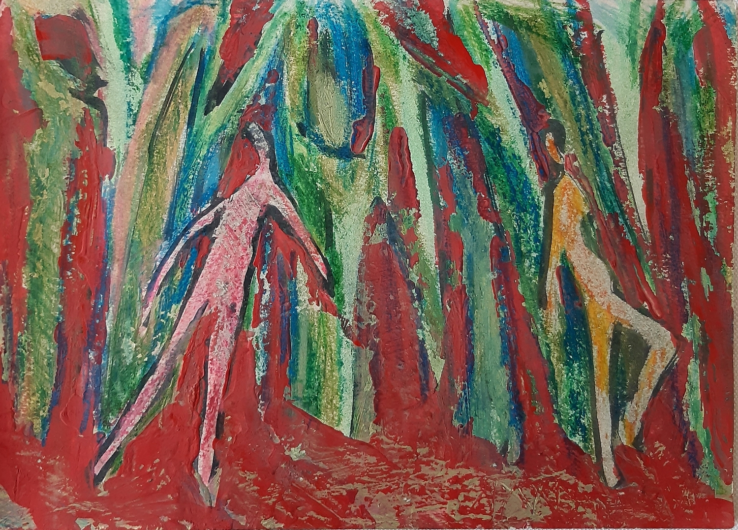 Two in the Forest, 2023, paper, mixed media, 21x29 cm