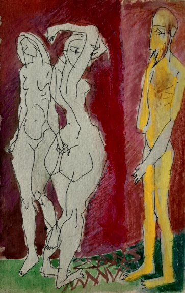Flirtas, 2021, popierius, mišri technika, 22x14 cm