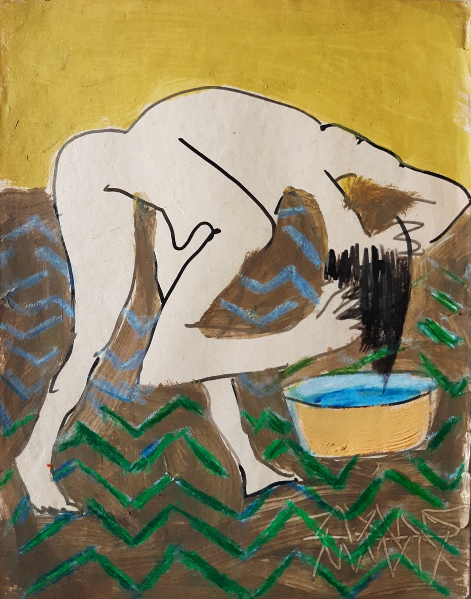 Bathing, 2019, paper, mixed media, 30.5x23.5 cm