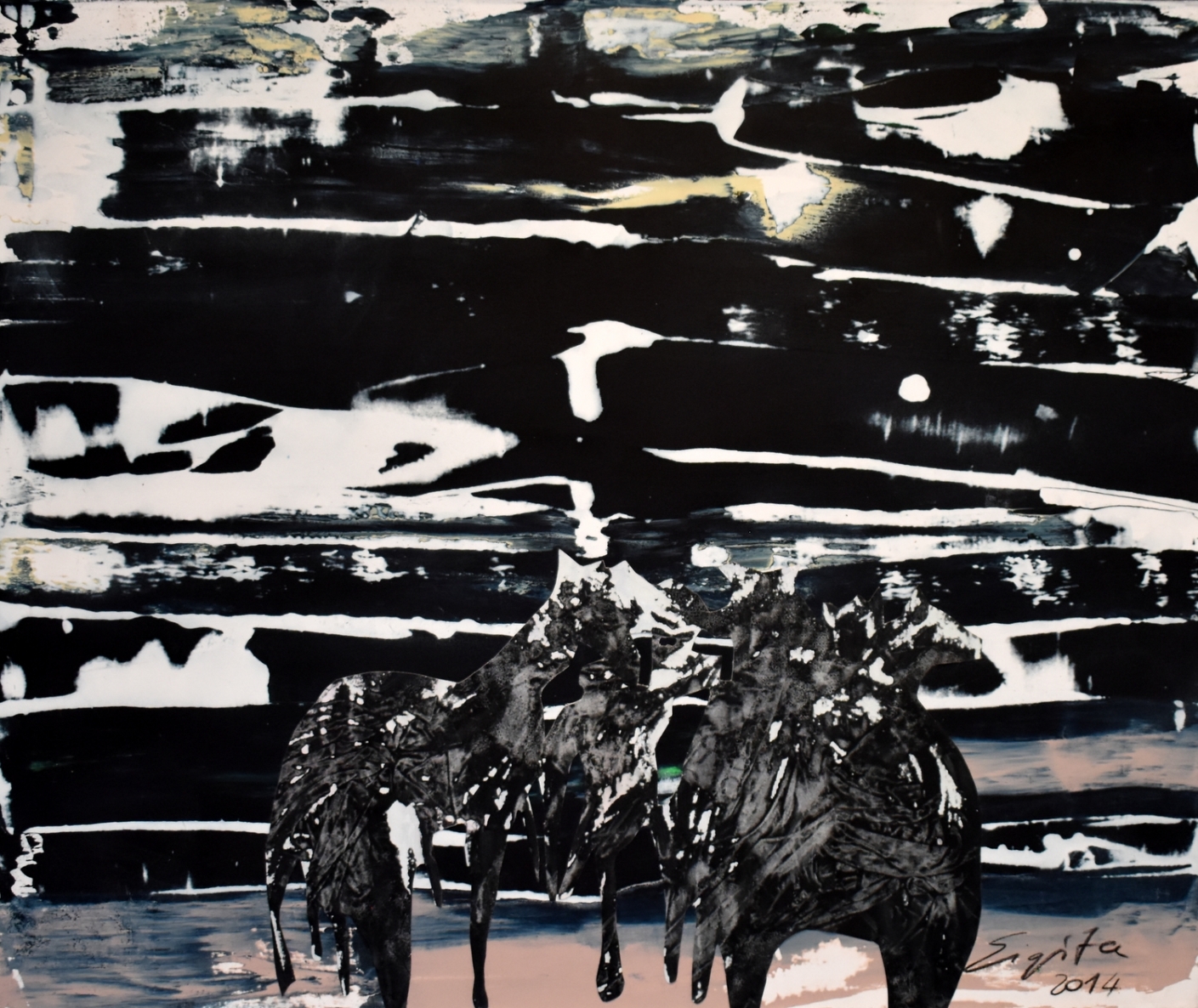 Rimta situacija, 2014, autorinė technika, 100x120 cm  