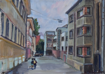 Rusvas kiemas, 2023, drobė, aliejus, 32x45 cm